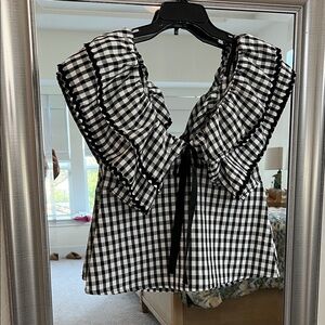 Sugarlips Black and White Checkered Ruffle Blouse